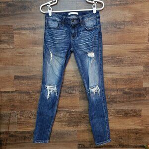 eunina Jeans Womens 7 Maxwell Low Rise Skinny Ripped Medium Dark Stretch Denim